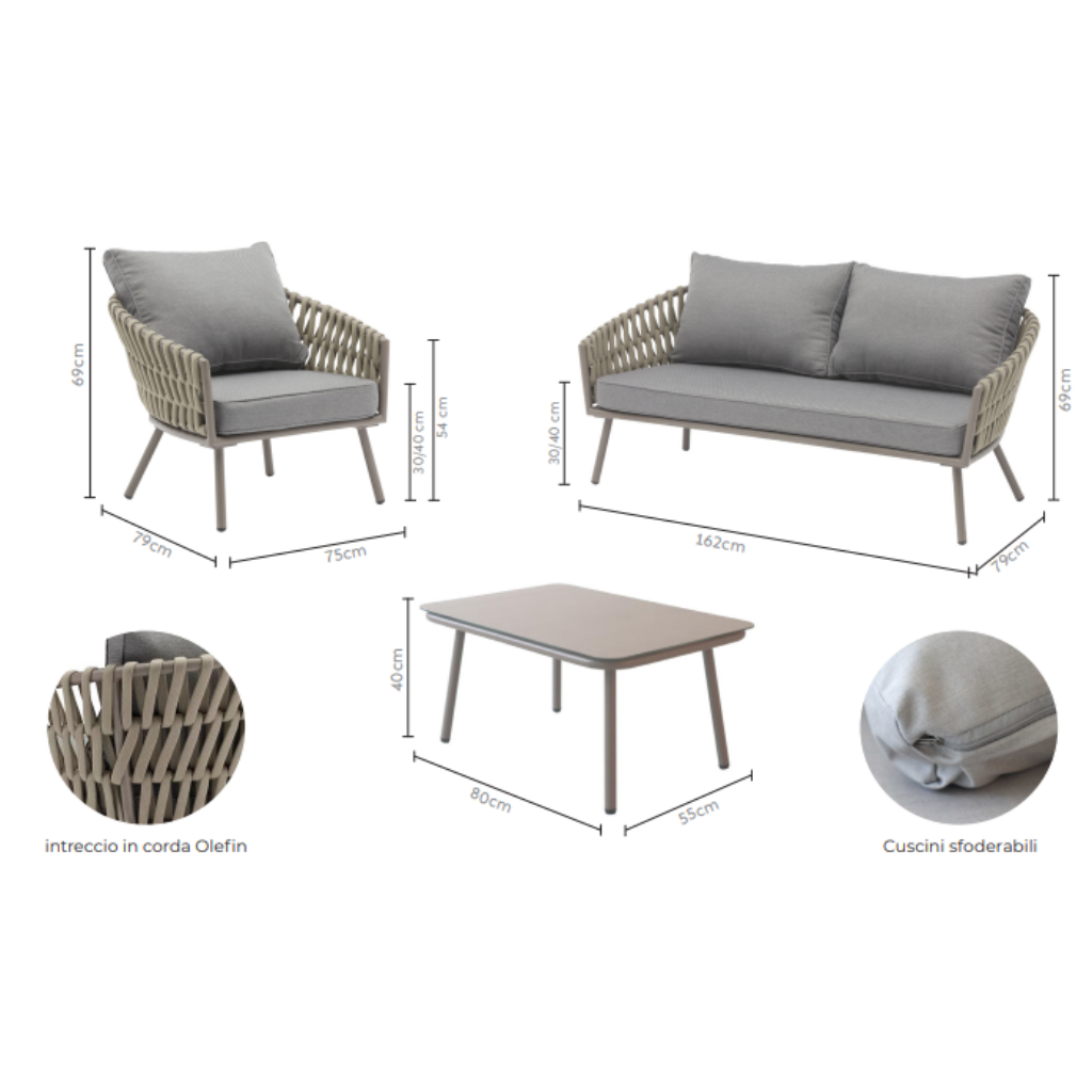 SALOTTO PULA ALLUMINIO E CORDA SET.4