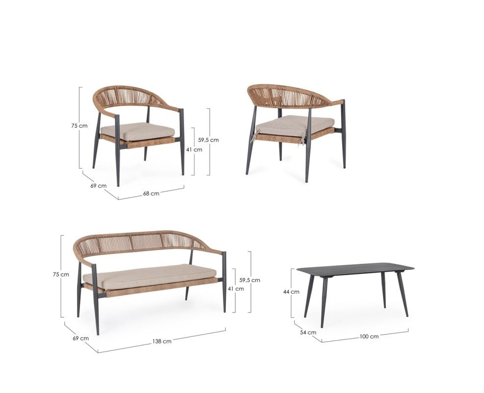 SET 4 SALOTTO C-C JANDIA ANTRACIT/NATURAL